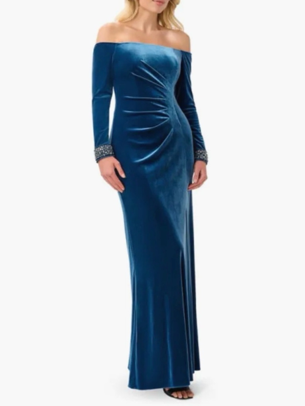 NWT Adrianna Papell Womens Velvet Off the Shoulder Gown Special Occasion Dress 2